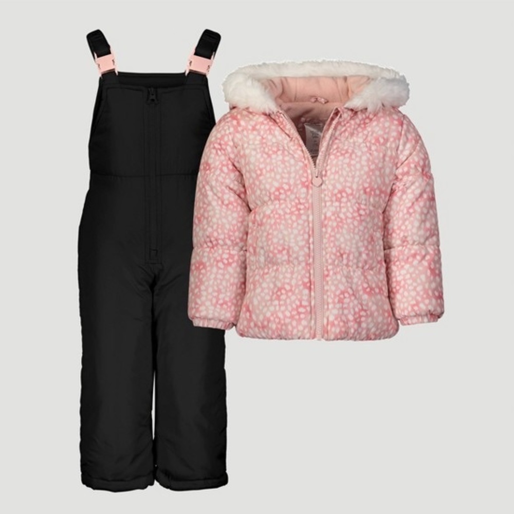 Toddler Girls’ Leopard Snowsuit W/Bib Light Pink